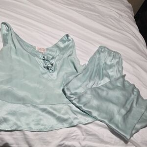 JUDITH HART Light Blue Satin Women's Pajama Set with Tie-Front Camisole